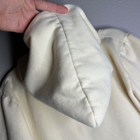 Homme + Femme Short Sleeve Hooded Sweatshirt Size Medium Cream Quarter Zip - Picture 5 of 9